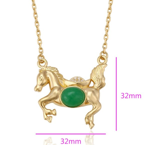 Precious Jade Horse 18KGP Necklace - Picture 2 of 9